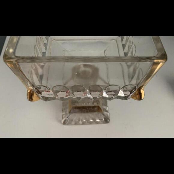 Vintage Jeannette Glass Company Wedding Cake Box Candy Dish Clear Gold No Lid - Picture 6 of 11